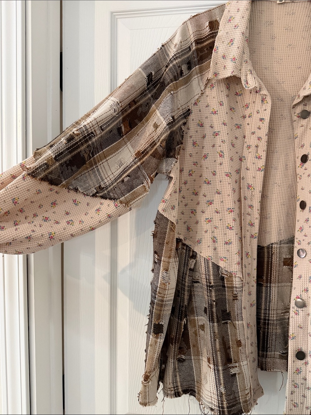 POL Mixed-Print Beige and Brown Button-Down Shirt - Picture 3 of 6